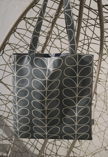 Reversible Grey Leaf Oilcloth & Cotton Tote Bag. Gift. Mothersday. Handmade