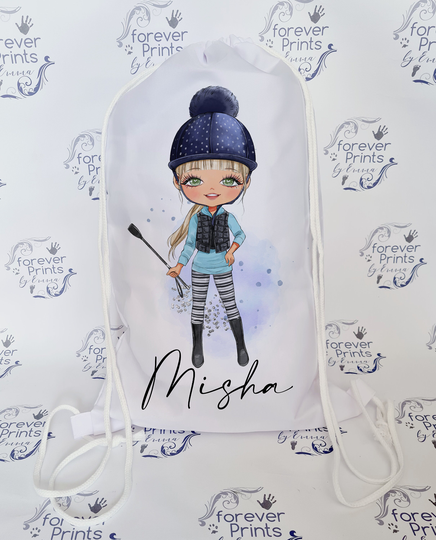 Personalised Horse Rider Drawstring Bag, Girl Character Equestrian Bag