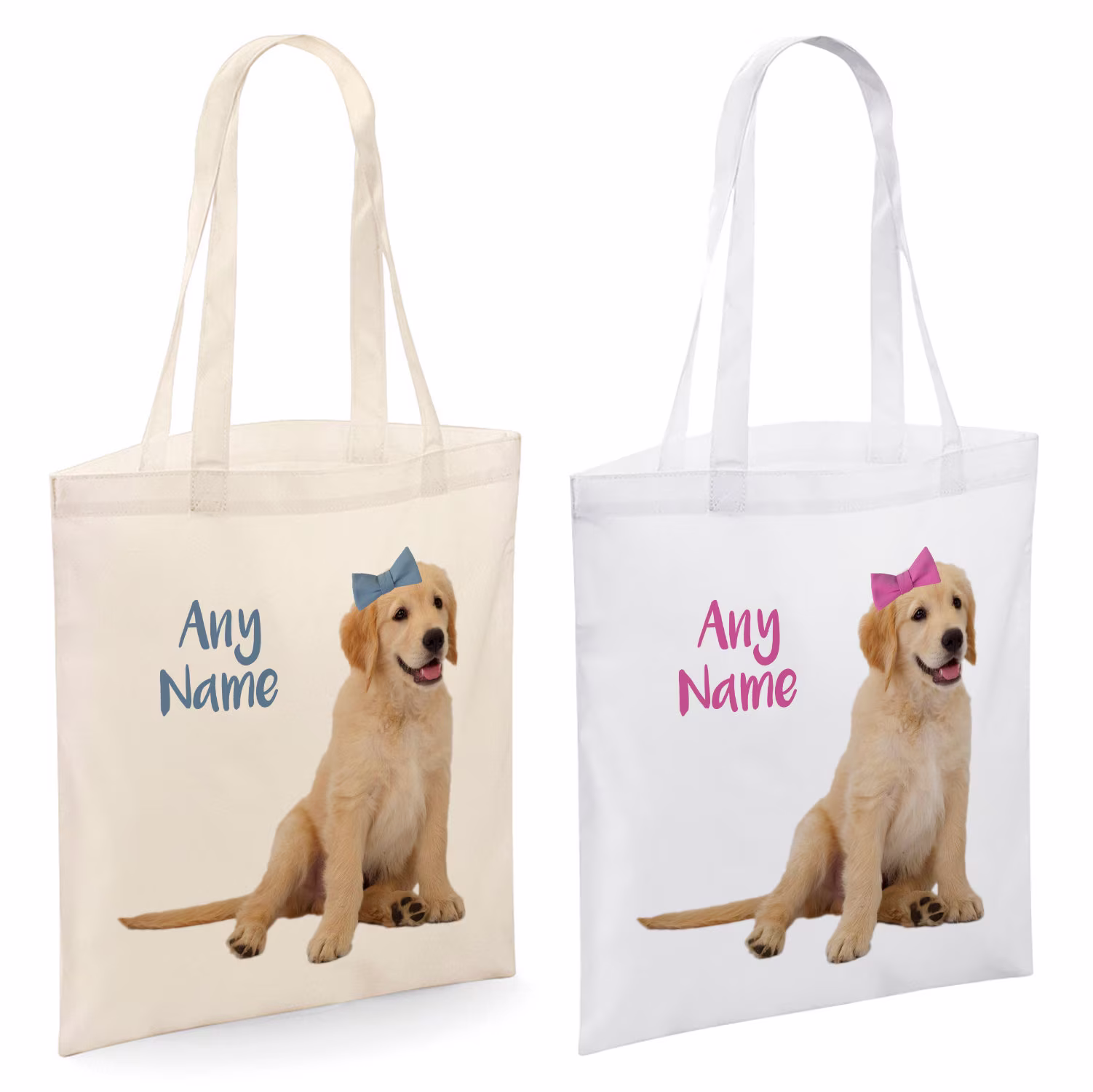Personalised | Any Name Golden Retriever Animal/Pet With Bow Tote Shopper Bag | Colour Variation