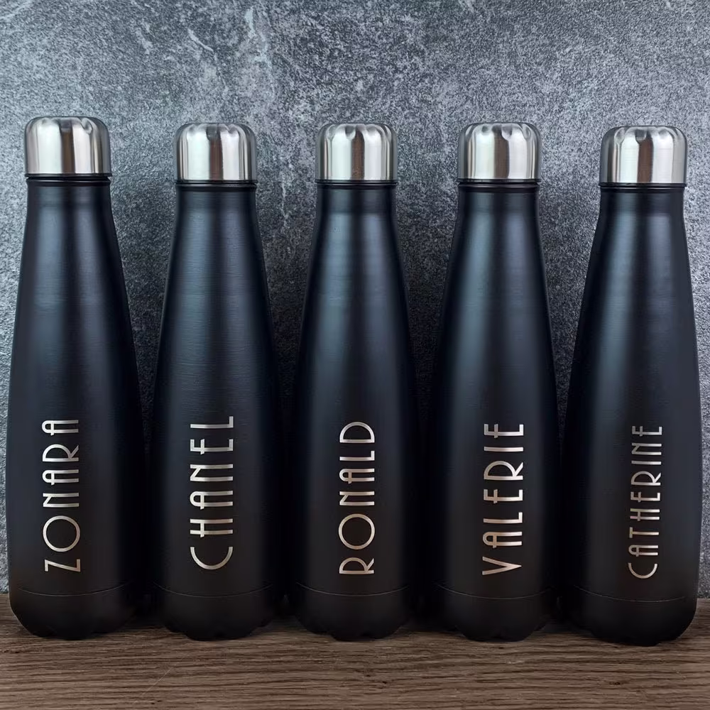 Personalised Metal Water Bottle - Art Deco Style Design Font Sports, Yoga, Gym Flask Bridesmaids, Wedding, Birthday, Secret Santa Gift