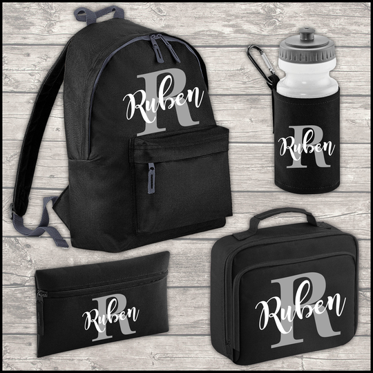 Personalised Name Initial 9 Litre Backpack Water Bottle Lunch Bag Free Pencil Case Back To School Kids Mini Size