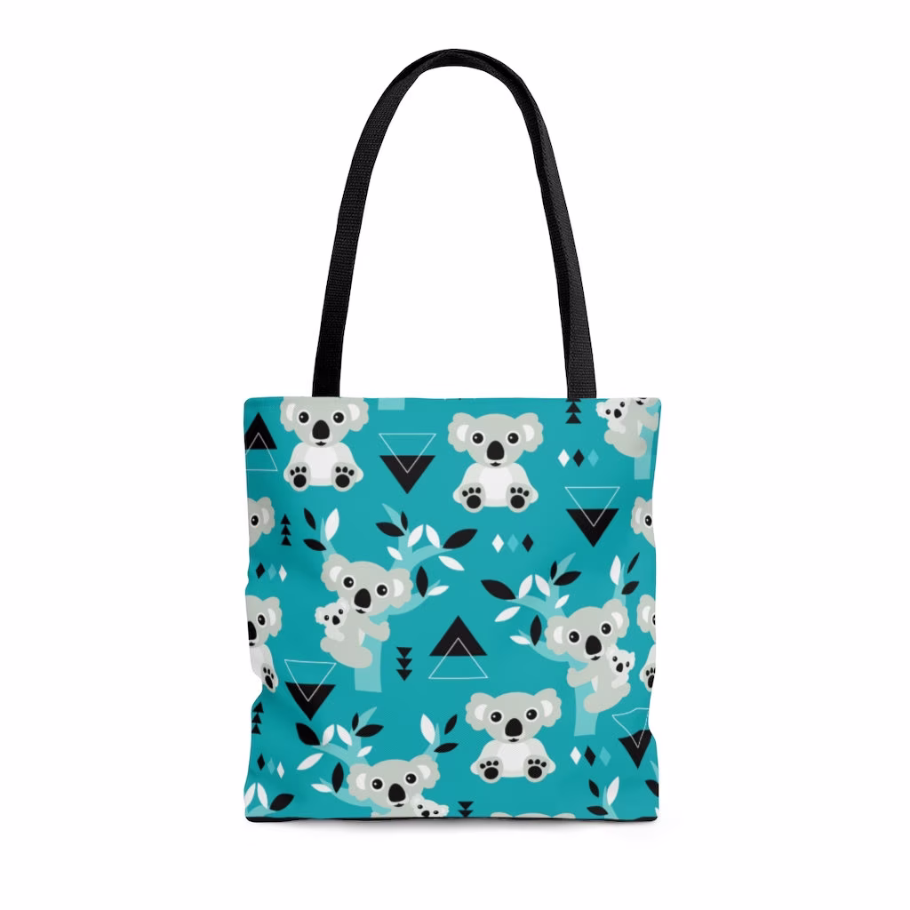 Women's Koala Print Tote Bag, Cute Bears, Turquoise, Australia, in 3 Sizes