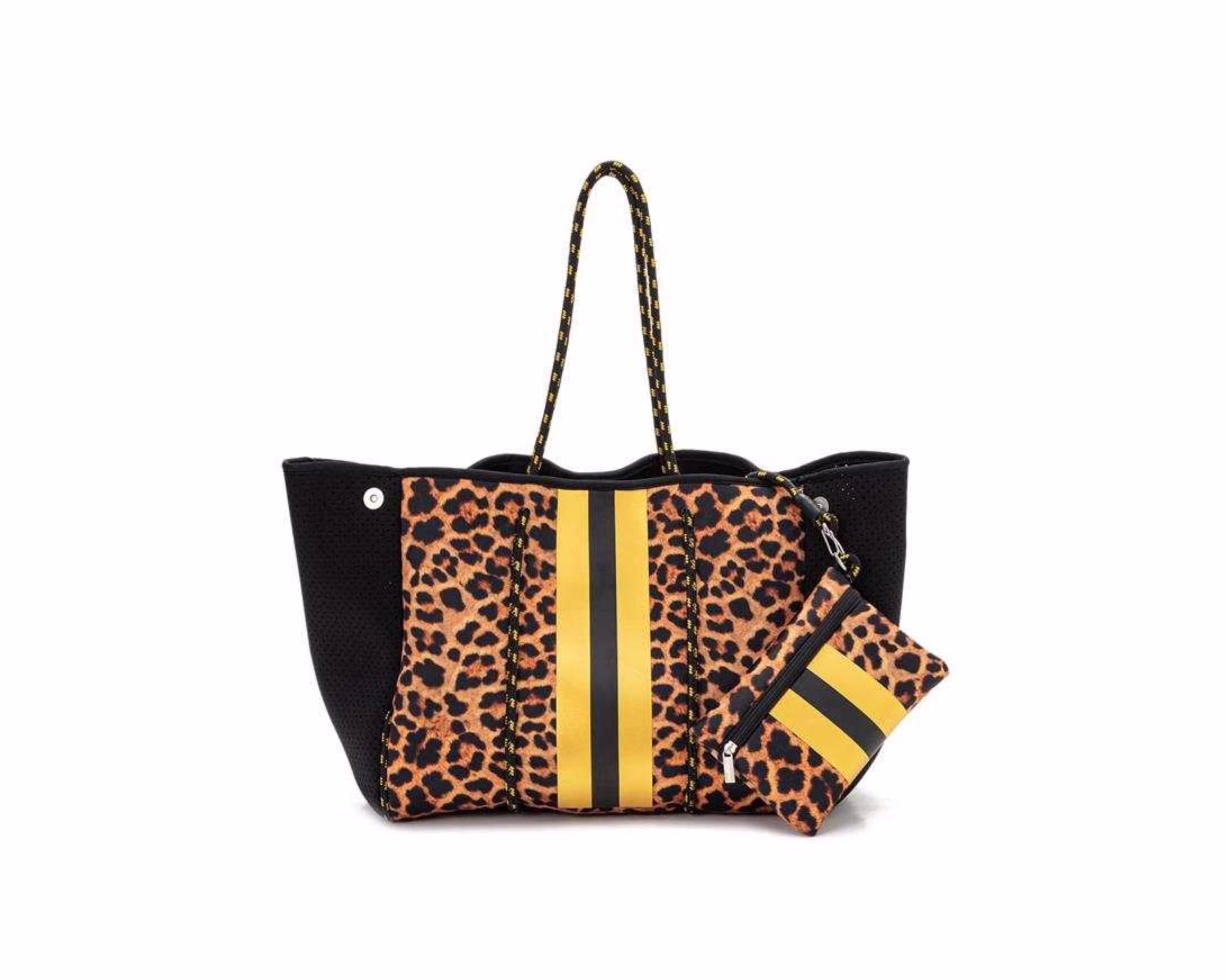 Leopard Bag I Neoprene Tote Bag With Design Gold & Black Stripe | Detachable Waterproof Travel