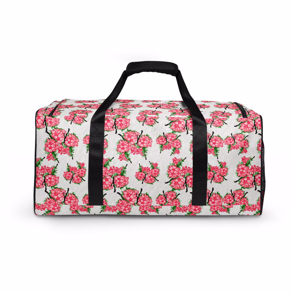Pink Floral Bouquet Duffel Bag, Flowers, Bridesmaid Gift, Gym Bag, Travel Fitness Competition Weekender Gift For Her