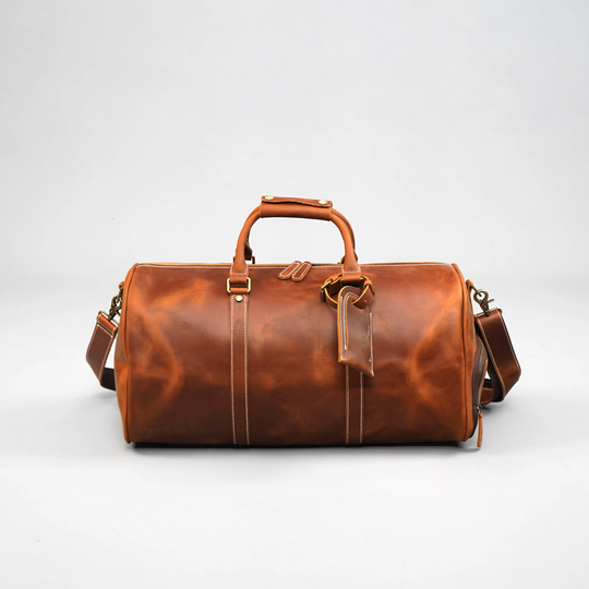 Genuine Leather Gym Bag With Shoes Strorage
