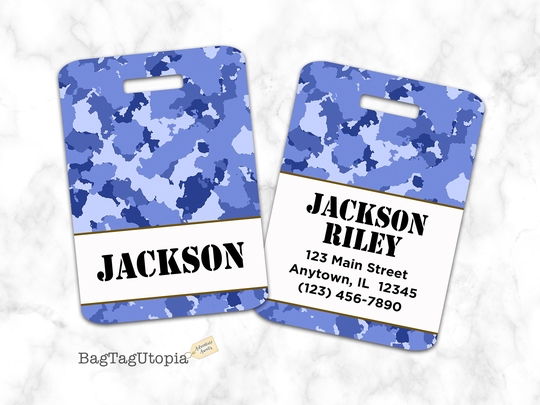 Blue Camouflage Luggage Tag, Bag Personalized
