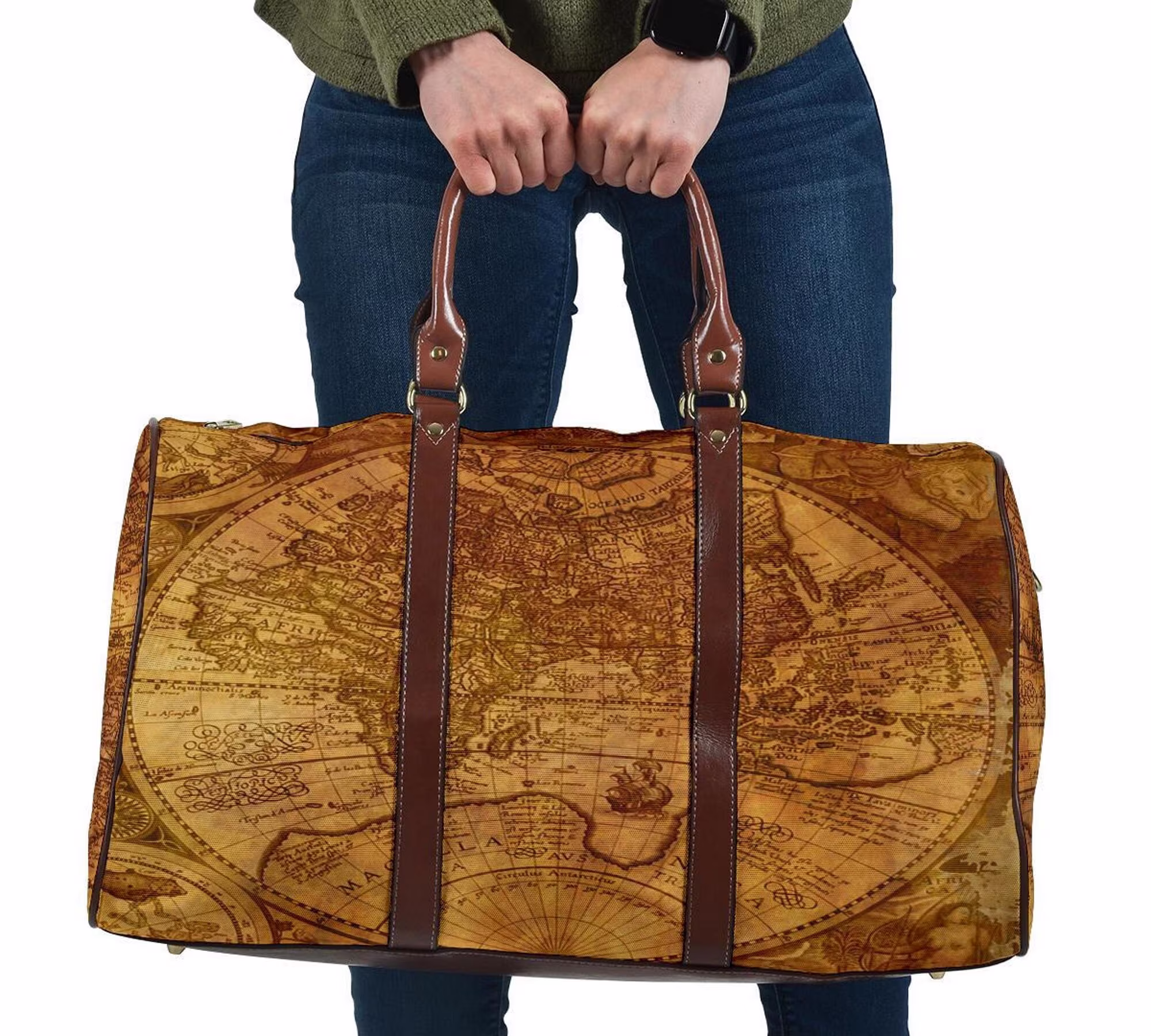 Old World Map Travel Bag, Weekend Gym Carry-All, Gift For Her, Weekender, Bridal Party Tote