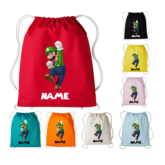 Personalised Luigi Cotton Pe Kit Drawstring Bag Custom Bag School/Sport Kids