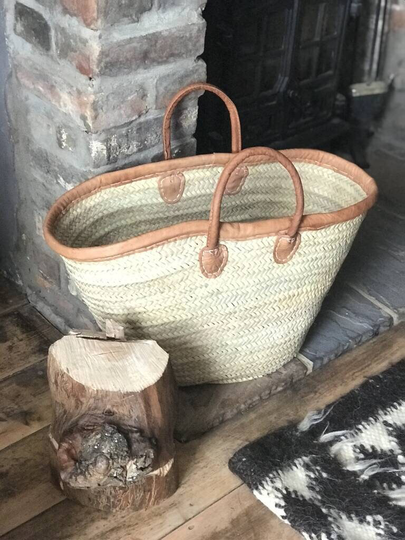 Large French Market Shopping Basket Bag | Beach Short Or Long Leather Handles| Choice Of Trim Not