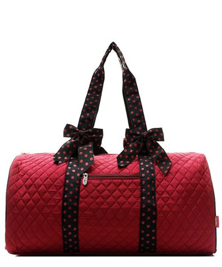 Personalized Duffle Bag, Burgundy & Black Polka Dot Tote, Overnight Gym Dance Tween Gift, Monogrammed Duffel, Luggage