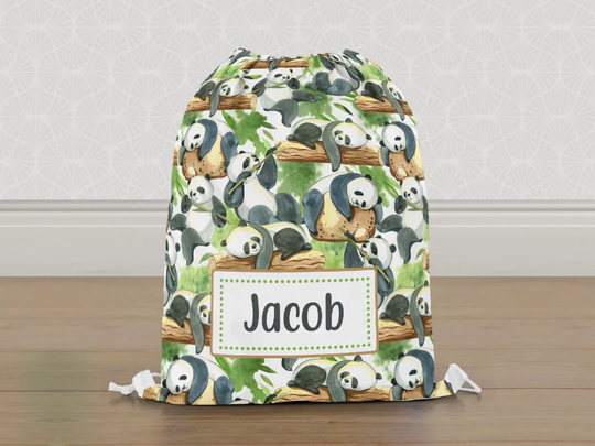 Personalised Panda Bear Gym Bag, Cute Boys Girls Kids Drawstring Childrens School Pe Swim Bag | Customise With Any Name