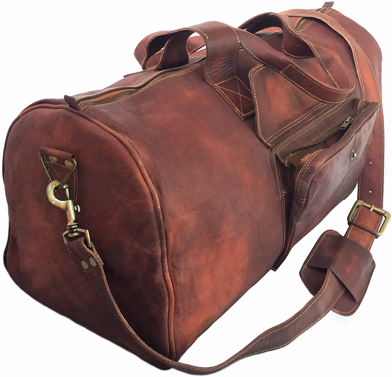 24 Inch Rustic Goat Real Leather Duffel Bag Vintage Bag Travel Overnight Weekend Holdall Brown Large Luggage Carry