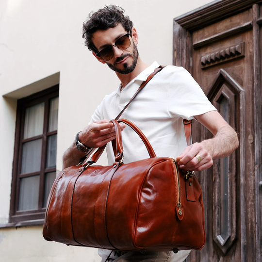 Leather Duffel Bag, Full Grain Travel Weekender Women's Overnight Valentine Day Gift For Him, Cabin Bag