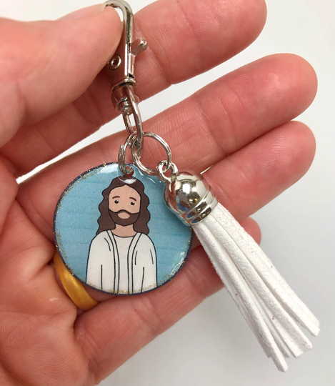 Handmade Jesus, Christian Zipper Pull/Keychain With Tassel. Baptism Gift, Missionary Gift