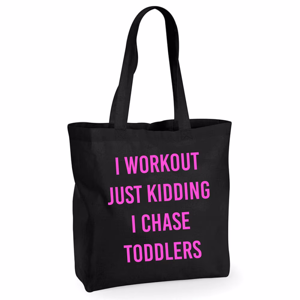 I Workout Training Bag Just Kidding Chase Toddlers Shopping Reusable Black Shopper Gym