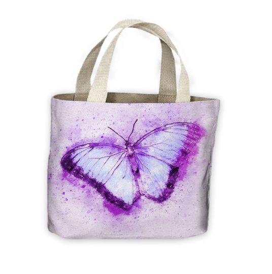 Butterfly Drawing Tote Shopping Bag For Life - Lilac Purple Butterflies