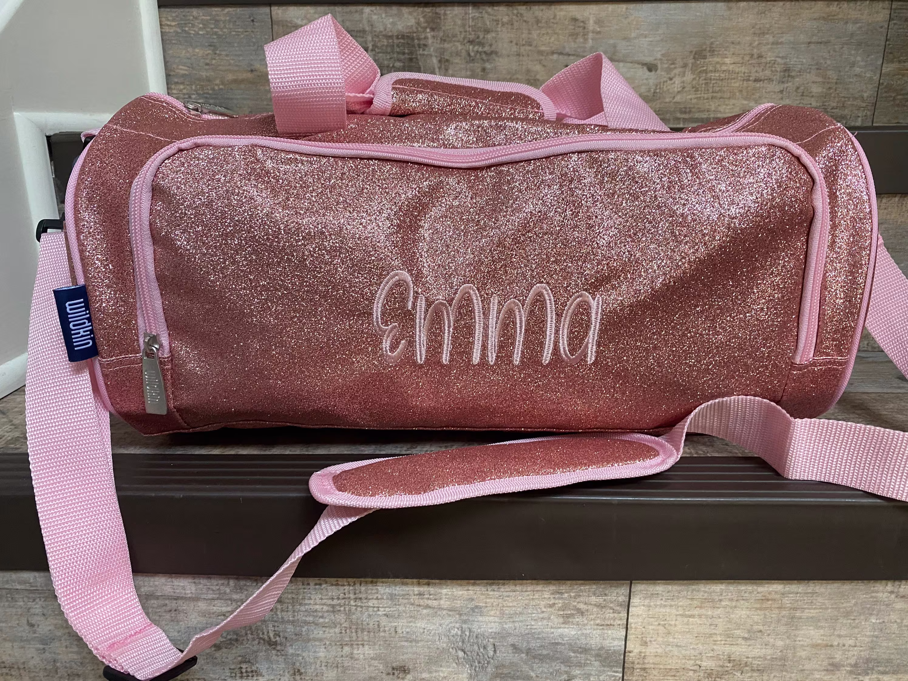 Pink Glitter Dance Bag, Personalized Girl Girls Gym Embroider Pink Glitter Gymnastic Bag
