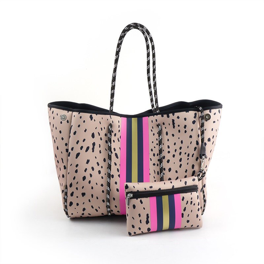 Animal Print Neoprene Beach Bag With Small Zippered Purse, Personalized Bag, Tote - Tennis Gym Yoga