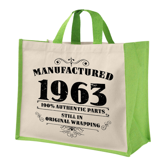 60Th Birthday Manufactured Jute Bag Keepsake Gift For Her Birth Year 1963 Shopper Travel - Available in 4 Colours & 2 Sizes