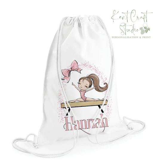 Personalised Gymnastic Beam Girl Drawstring Gym Pe Swim Storage Bag