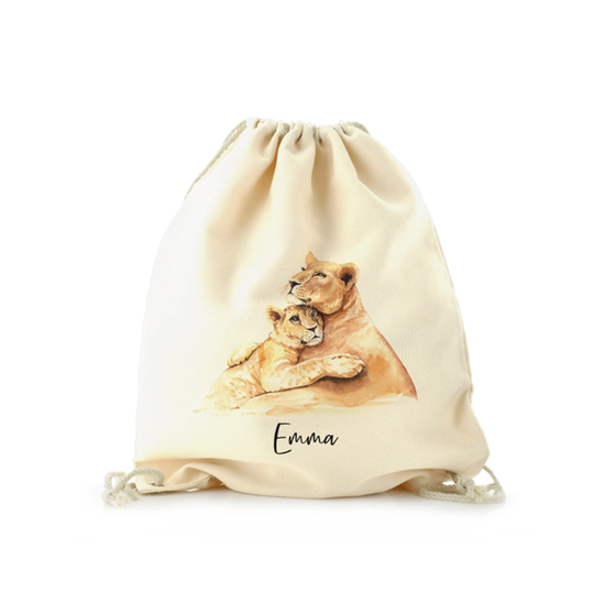 Personalised Lion Drawstring Bag Customised With Name, Ideal For Kids Football, Pe & Games