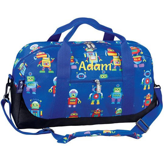 Kids Sport Duffle Bag Personalised By Embroidery With Robots | Sports Weekender Holdall