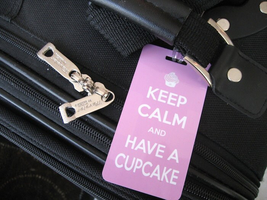 Keep Calm & Have A Cupcake Luggage Tag - Pair 2 Bright Pink Tag- White Eat