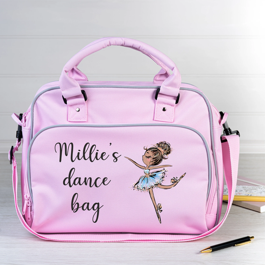 Personalised Ballet Dance Class Bag, Poc Black Brown Ballerina, Any Name Added, Pink Satchel