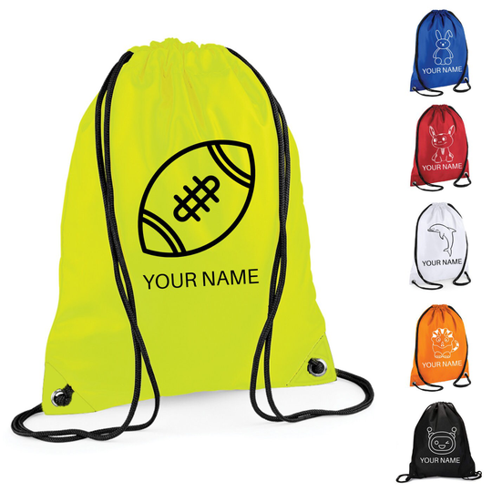 Personalised Drawstring Bag Custom Backpack Customize Any Name Or Text For School Pe Kids Adults Unisex Travel Gym & Sports