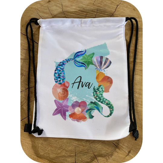 Personalised Mermaid Drawstring Bag|Back To School Under The Sea Sports Gym Bag|Gift Idea For Birthday, Child, Daughter Niece