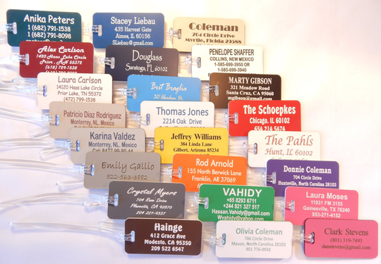 100 Personalized Custom Engraved Luggage Tags 24 Colors To Choose From. Free Shipping