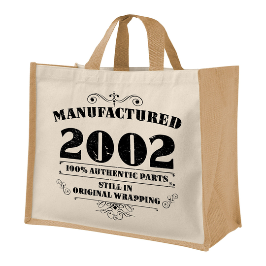 21st Birthday Manufactured Jute Bag Keepsake Gift For Her Birth Year 2002 Shopper Travel - Available in 4 Colours & 2 Sizes