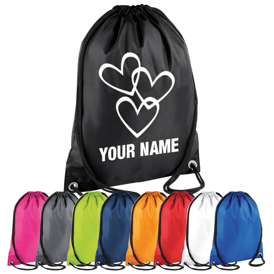 Personalised Hearts Drawstring Bag - Custom Pe Gym Sports