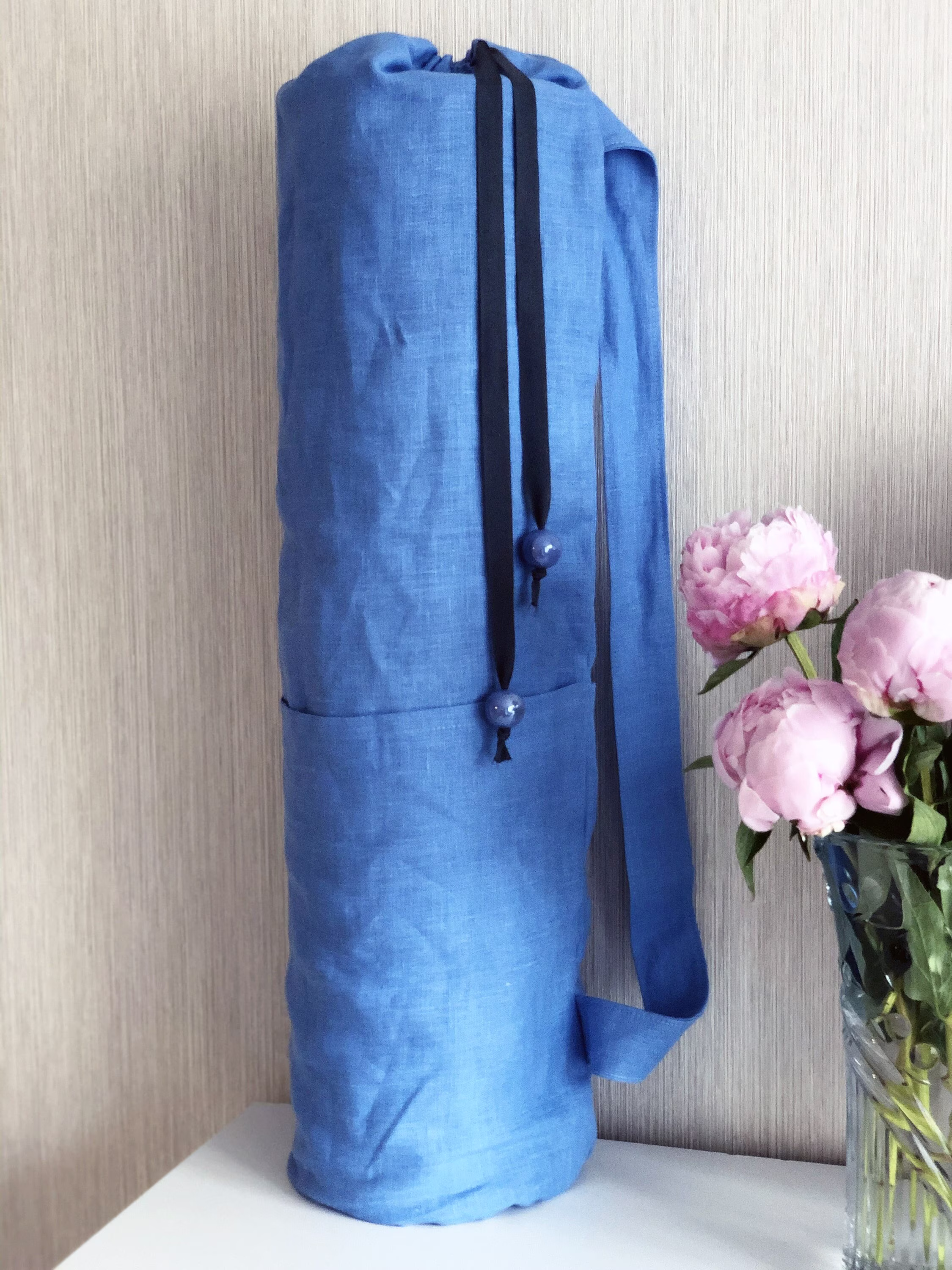 Sky Blue Linen Yoga Bag/Eco For Mat Natural Linen