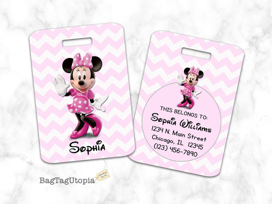 Minnie Mouse Luggage Tag, Bag Chevron, Personalized