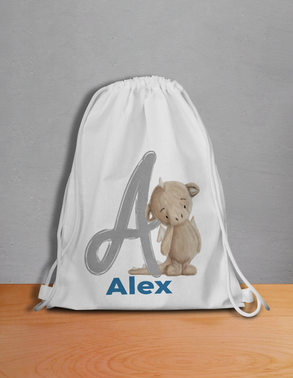 Personalised Dragon Drawstring Backpack, Drawstring Bag, Initial Personalised Custom Bag