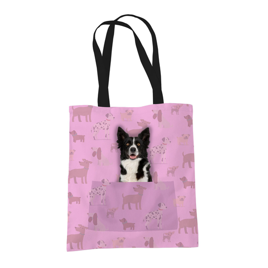 Border Collie Sheepdog Gifts For Dog Lovers Owners - Reusable Shopper Shoulder Tote Bags Fabric Gift Bag With Dogs On 4 Colours