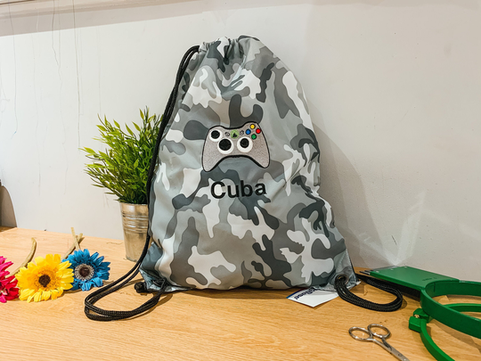 Personalised Game Controller Drawstring Bag, Gaming Gymsac Bag, Embroidery, Boys Gamer Girls School Pe Bag