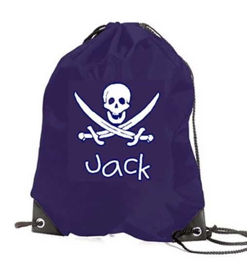 Personalised Kids Gym Bag School Pe - Your Name Pirate Design