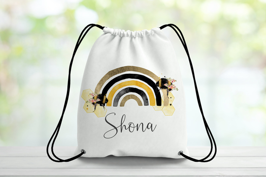 Personalised Bee Rainbow Drawstring Bag