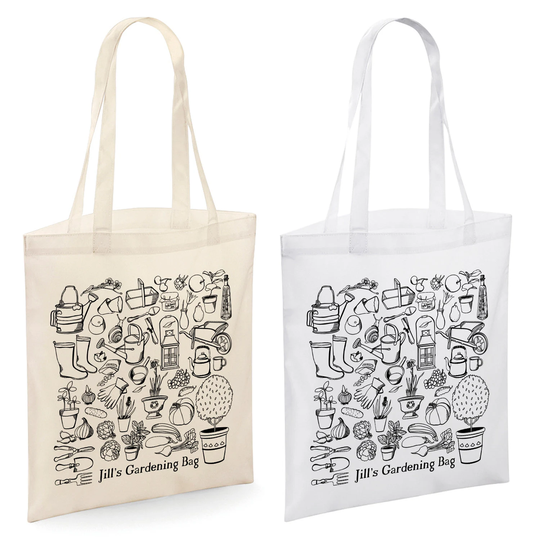 Personalised Any Name Black & White Gardening Tools Tote Shopper Bag - Colour Variation
