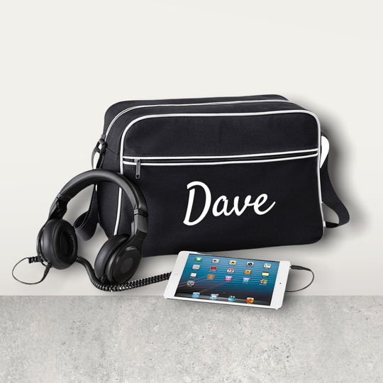 Personalised Classic, Retro Shoulder Bag, Sports Holdall Piped Detail, College Weekend Gift For Him, Her