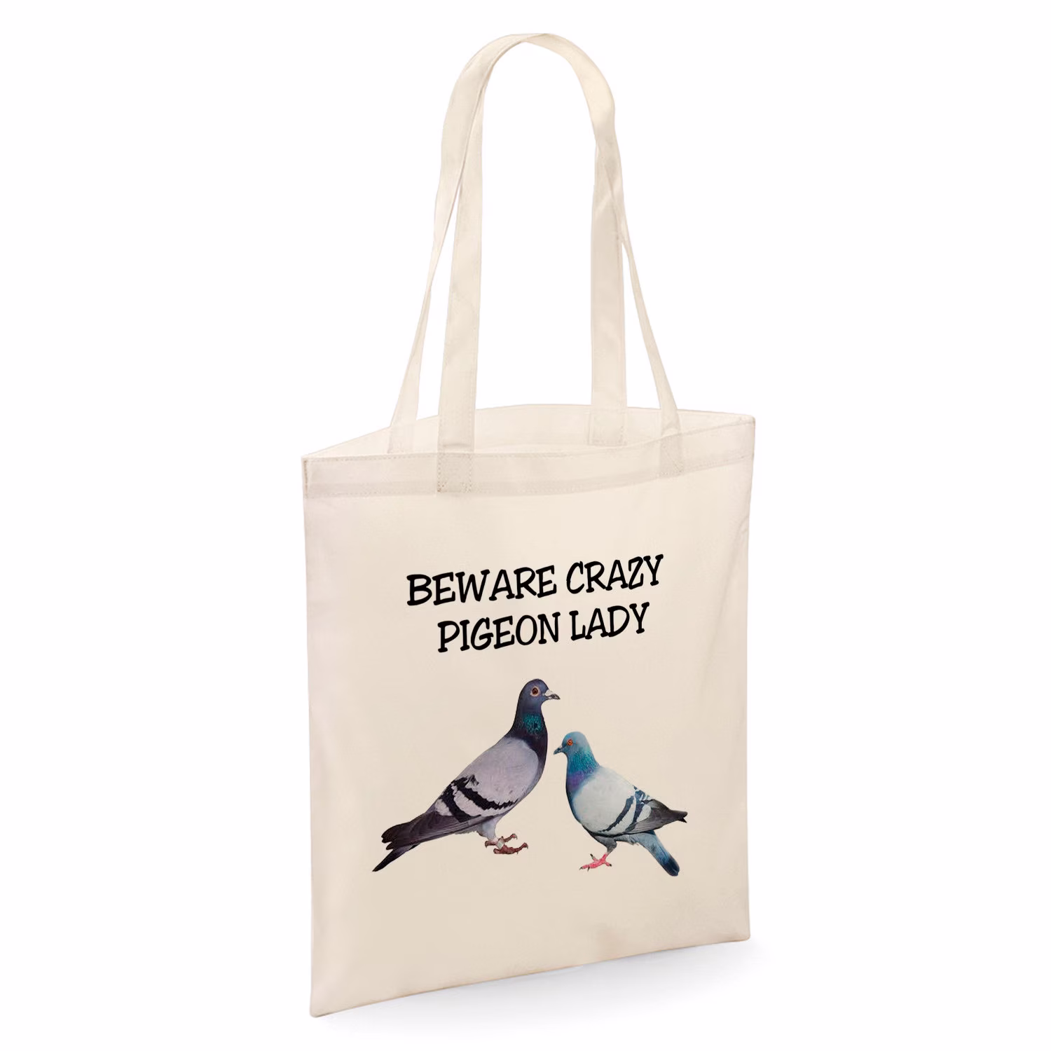 Beware Crazy Pigeon Lady Funny Tote Shopper Bag - Natural Colour