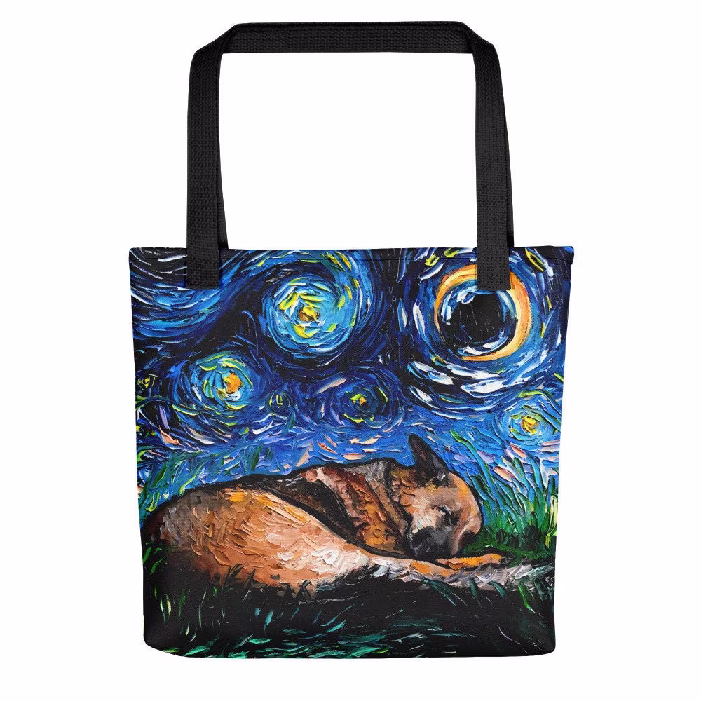 Sleeping German Shepherd Starry Night Tote Bag Handbag Artwork By Aja Dog Lover Gift Shopping Grocery Gym Overnight Free Ship Us