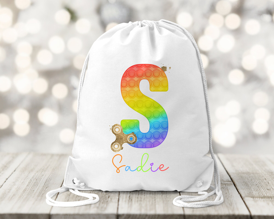 Fidget Personalised Bag, Swimming Kit Sports Backpack, School Pe Drawstring Bag
