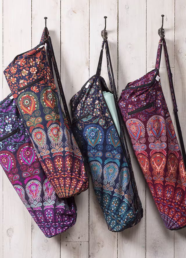 Peacock Print Cotton Yoga Bag - Handcrafted