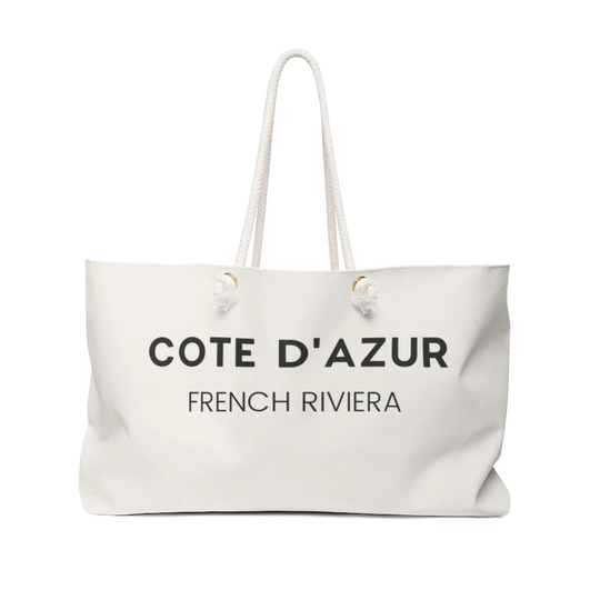 Cote D'azur French Riviera Oversized Weekend Bag | Cream Beach Large Shoulder Carryall Chic Elegant Summer Shopper Tote