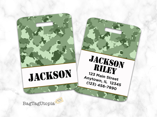 Green Camouflage Luggage Tag, Bag Personalized