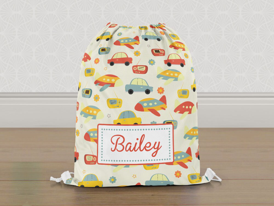 Personalised Vintage Cars Gym Bag, Boys Kids Drawstring Childrens School Pe Swim Bag | Customise With Any Name