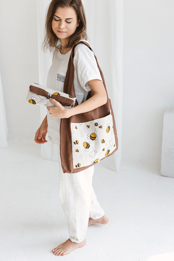 Linen Tote Bag With Bumblebees Foldable Shopping Eco Friendly Reusable